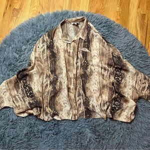 Sylk Animal Snake Print Oversized Boho 100% Silk Blouse Size S